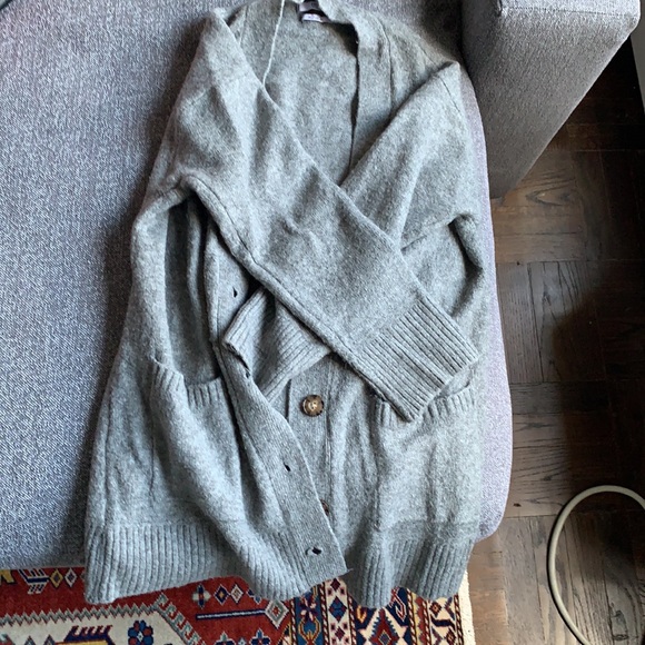 Mango wool blend gray button down grandpa cardigan oversized fit - Picture 4 of 6